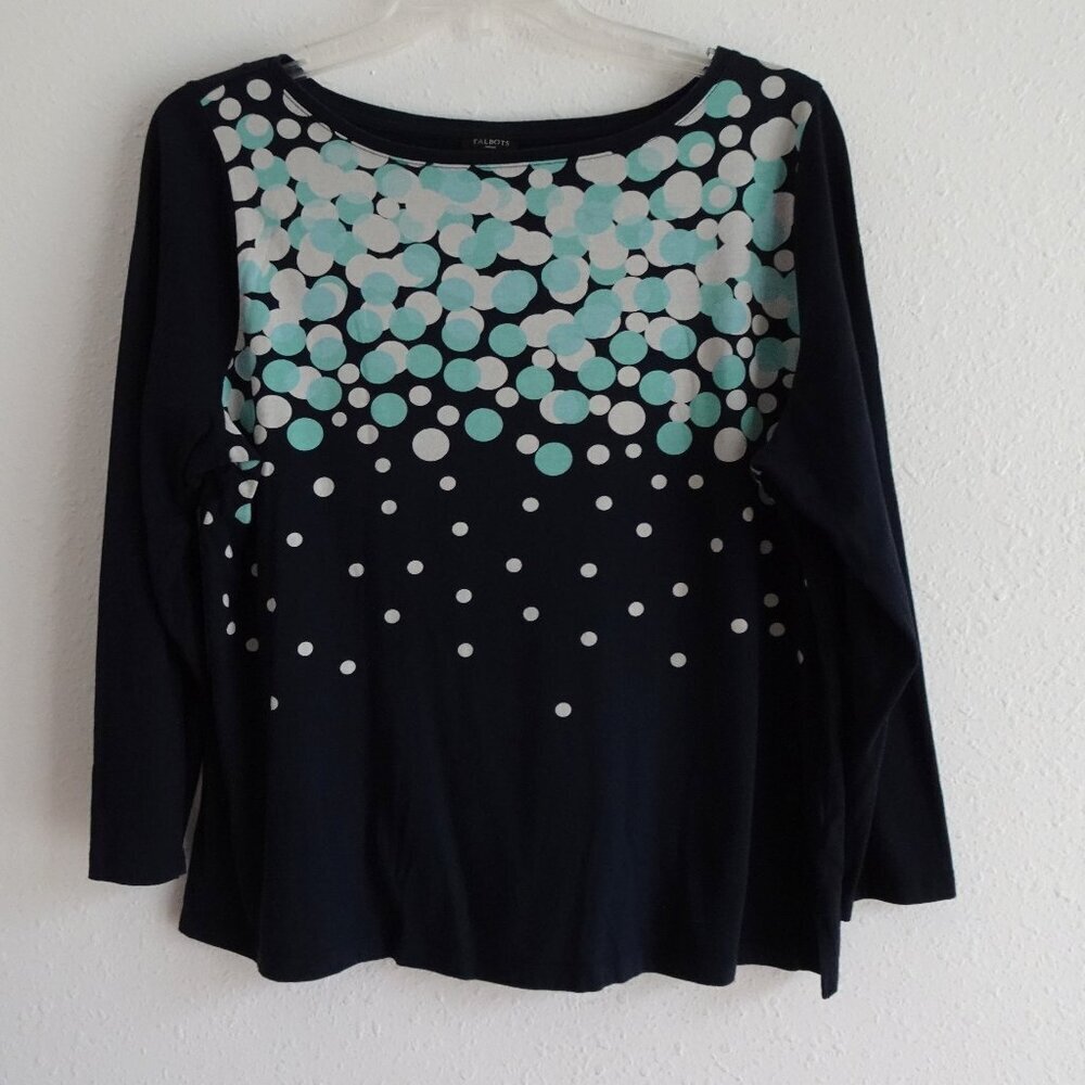 Talbots Tunic Top Women's Plus Size 2X Blue Jersey Knit Long Sleeve Polka Dot
